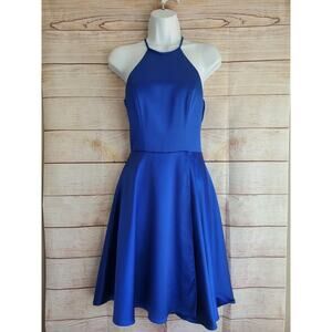 NWT JVN by Jovani Womens Royal Blue Halter Open Back Semi-Formal Dress Size 0